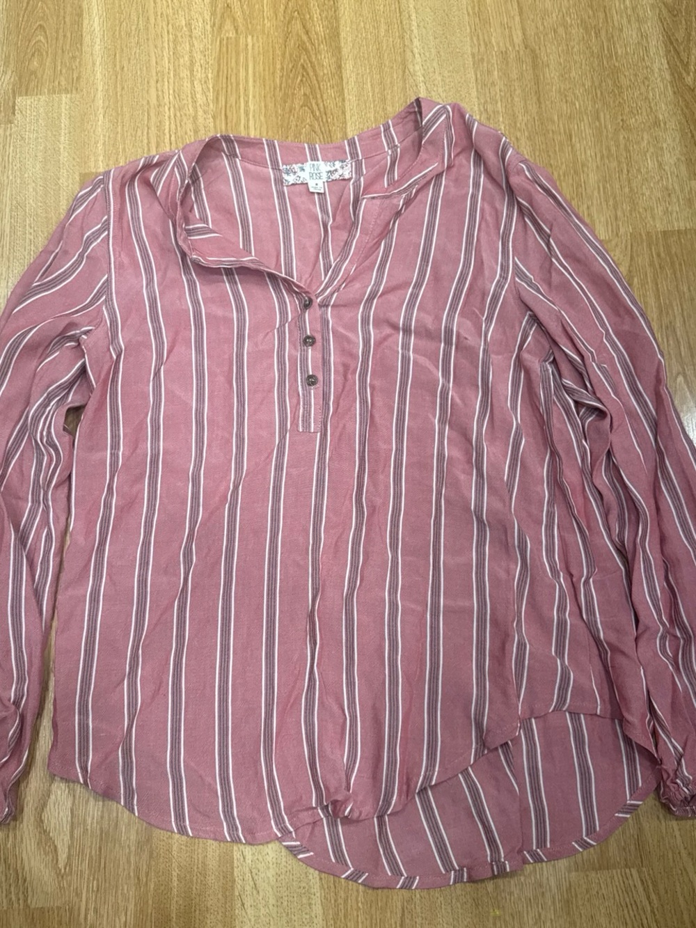Pink Rose Mauve Pink Striped Button-Front Blouse